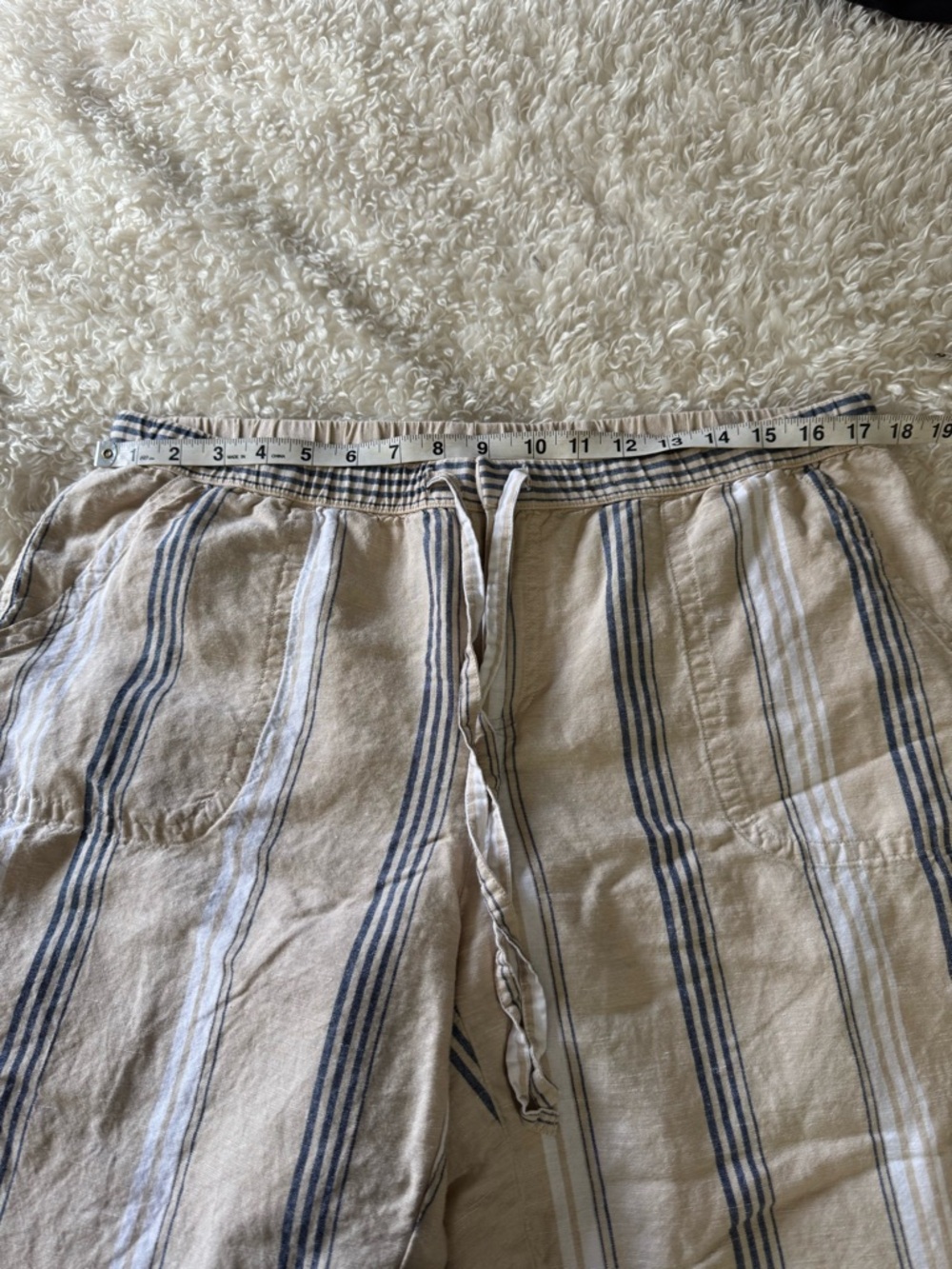 Liz Claiborne Striped Linen Wide-Leg Pants Trouser Cream Gray White Sz Large - Picture 4 of 10